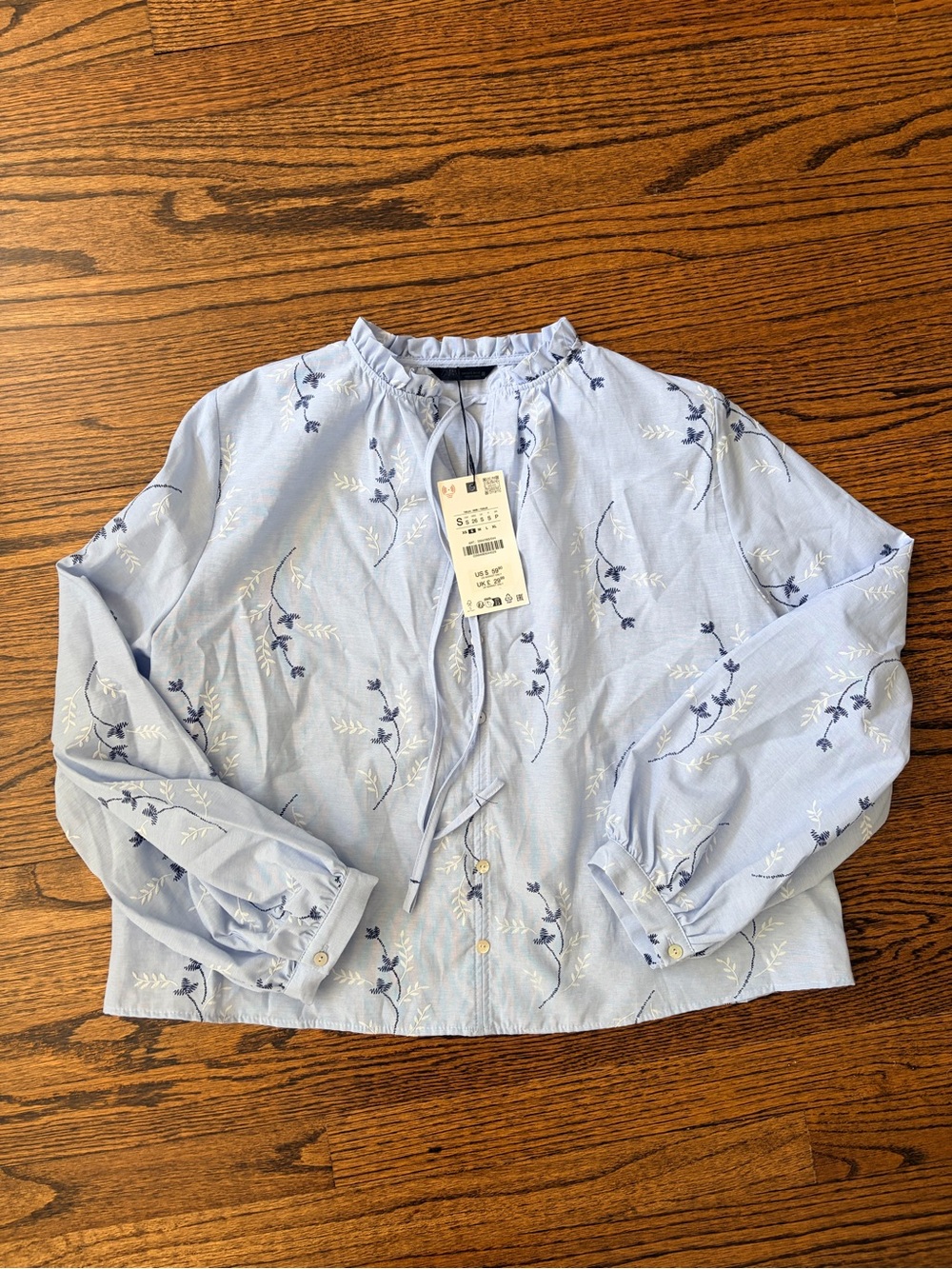 Light Blue Floral Embroidered Women’s Blouse